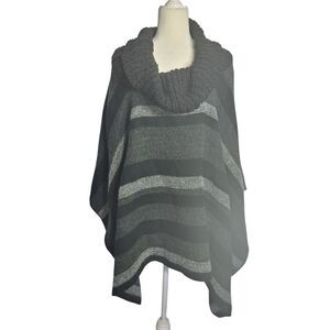 Torrid Women's Gray Striped Sweater Poncho Shawl Cowl Neck Chunky Boho One Size